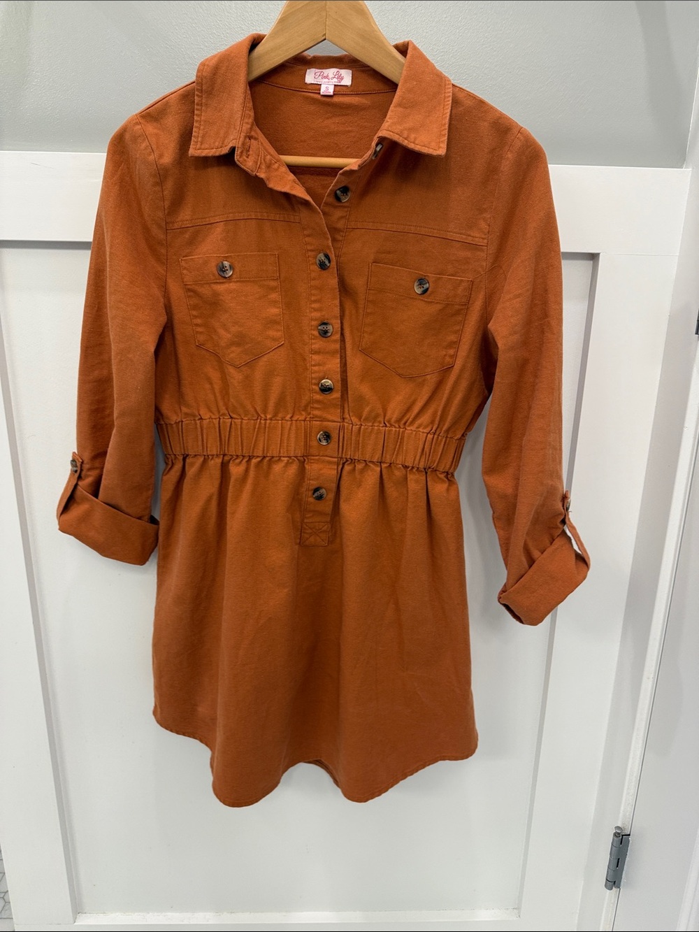 Pink Lily Burnt Orange Button-Front Casual Shirt Dress
